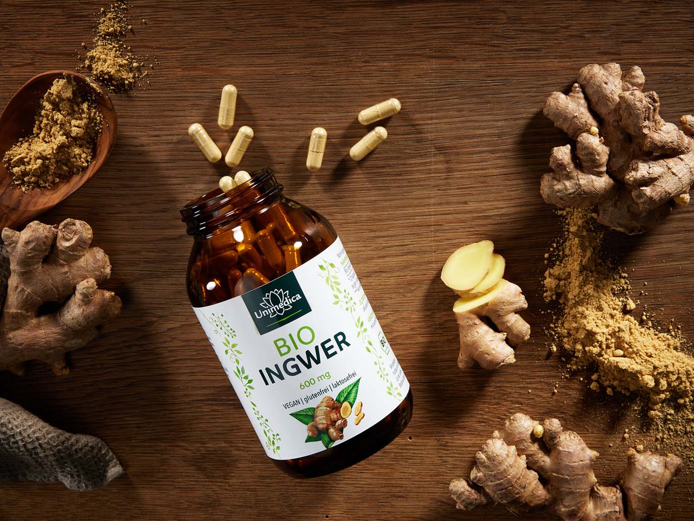 Organic ginger - 1,200 mg per daily dose (2 capsules) - 240 capsules - from Unimedica